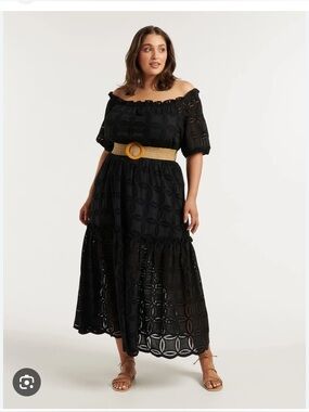 Ever New Black Eyelet Off-Shoulder Maxi Dress